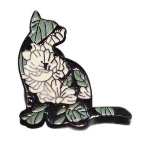 1 Cute Flower black cat enamel pin‎